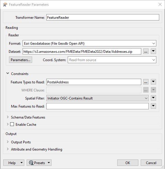 Configuring FeatureReader